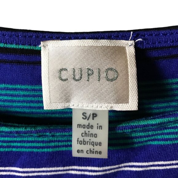 Cupio Blue Green Black Stripe Scope‎ Neck 3/4 length sleeves Dress - Picture 4 of 4